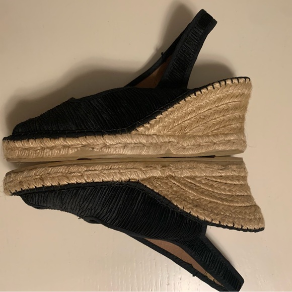 Vera Pelle Black Espadrilles with Elastic Straps and Rounded Peek Toe 6 1/2 - Picture 4 of 6